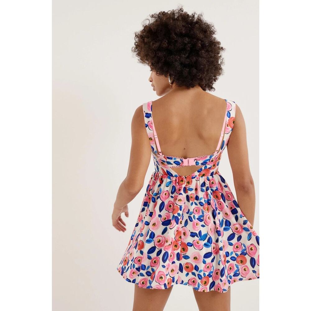 For Love & Lemons NWT Gianna Pink Floral Corset Mini Dress sz Small - Picture 5 of 11